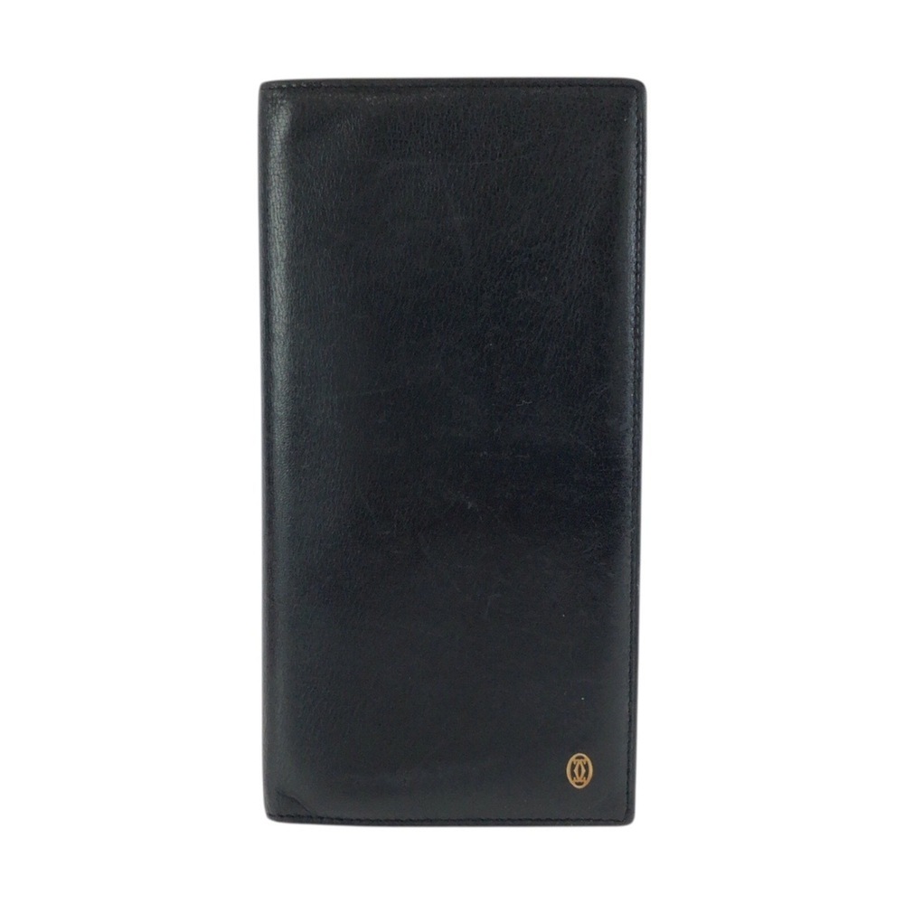 CARTIER Pasha de Cartier Black Leather Long Wallet with Gold Hardware for Men